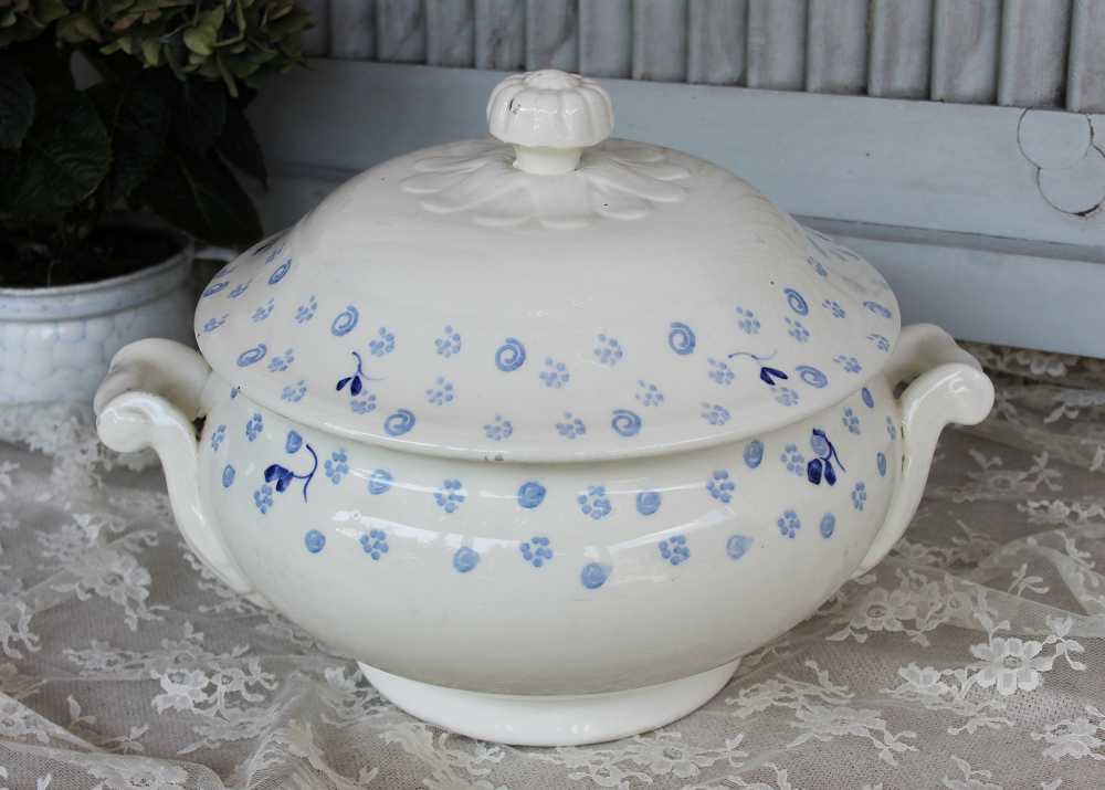 große Terrine Blumen Schramberg BLUE COTTAGE k-IMG_0127 Sehr alte Suppenterrine handbemalt BLUE COTTAGE