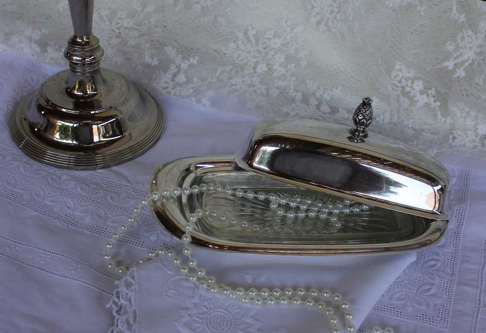 antike Butterdose Silber BLUE COTTAGE k-IMG_0162 antike Butterdose mit Glaseinsatz versilbert BLUE COTTAGE