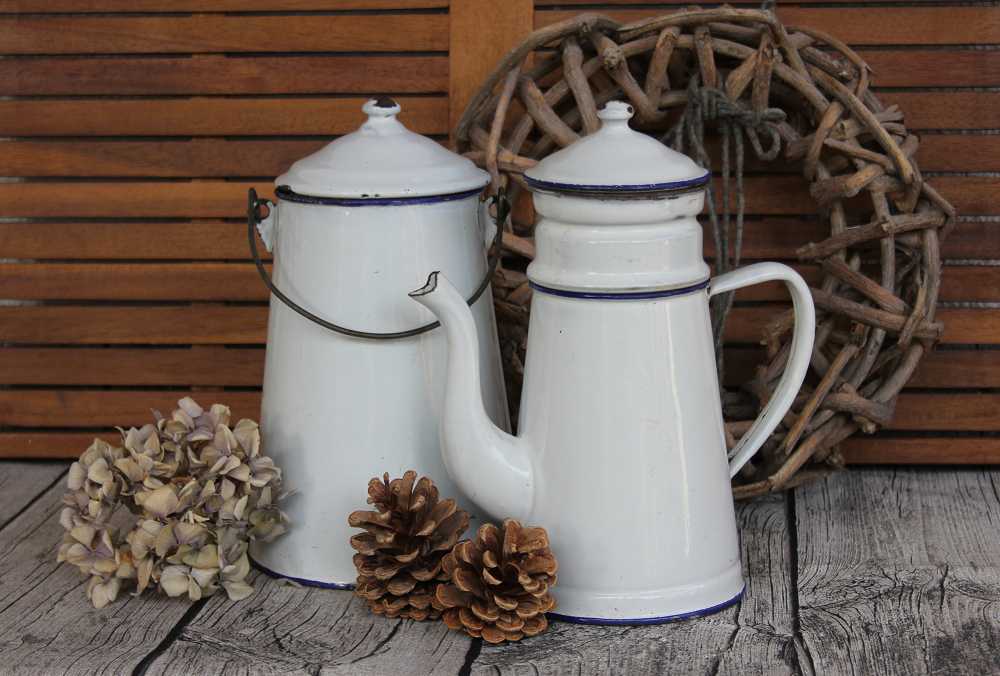 Kannenset Emaille groß BLUE COTTAGE k-IMG_0124 SET Kaffeekanne Milchkanne Emaille (groß) BLUE COTTAGE