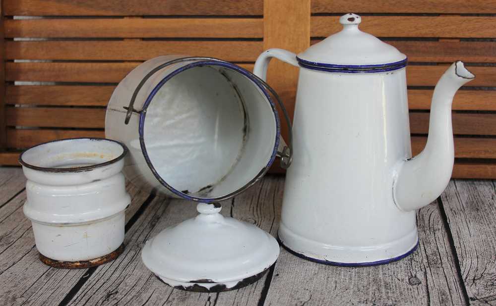 Kannenset Emaille groß BLUE COTTAGE k-IMG_0130 SET Kaffeekanne Milchkanne Emaille (groß) BLUE COTTAGE