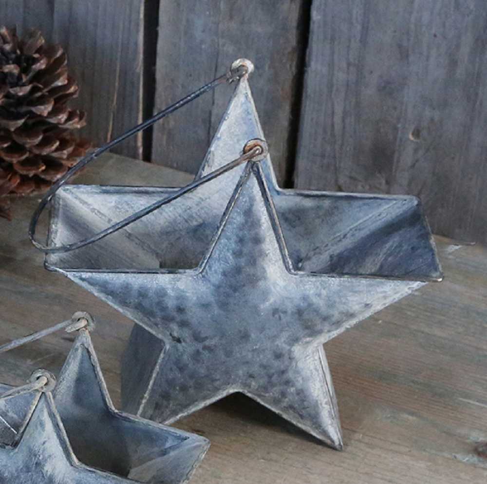 Sternenkorb groß BLUE COTTAGE k-51561-00-gr Sternenkorb aus Zink in Shabby Chic GROSS - BLUE COTTAGE
