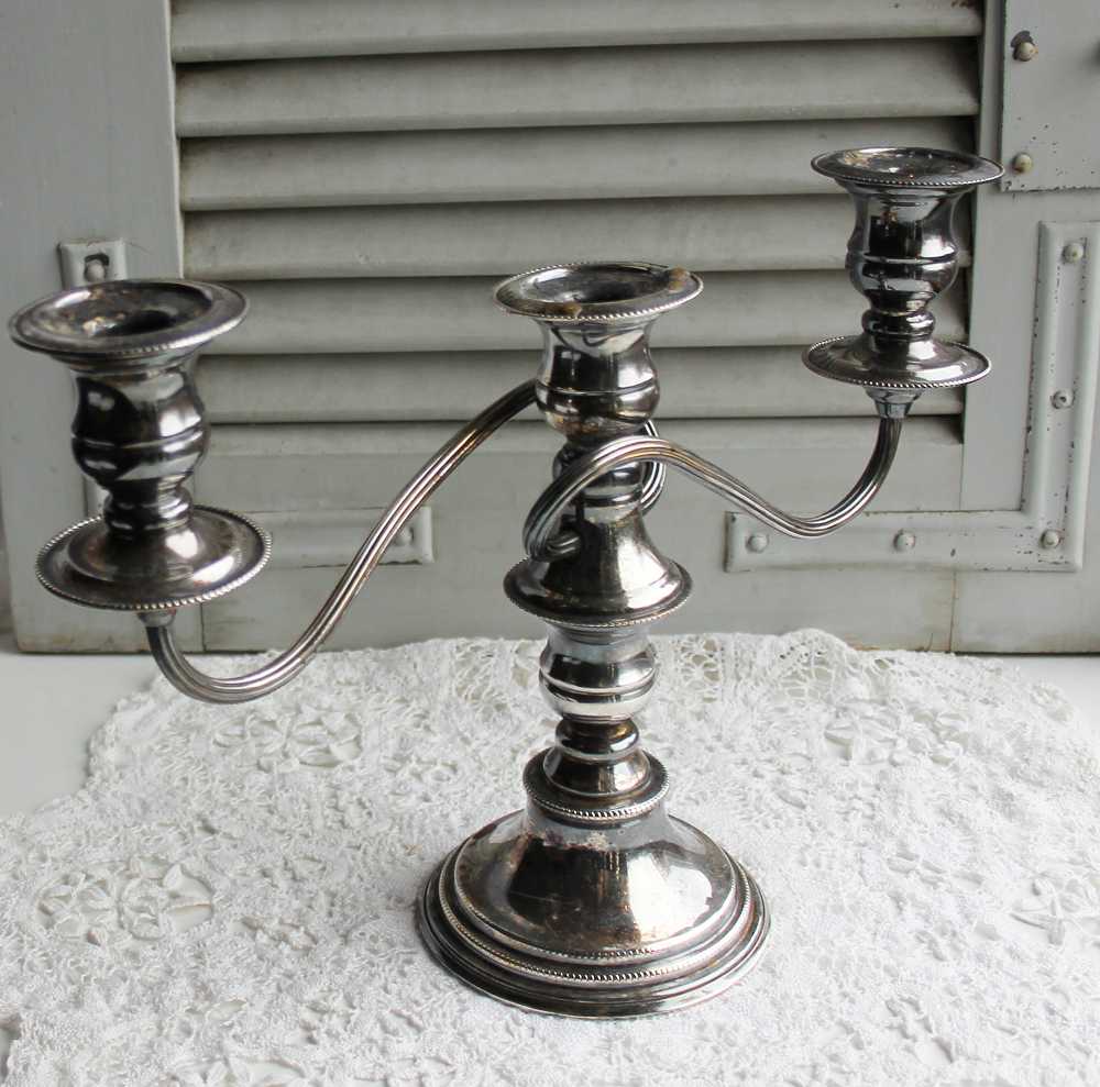 Kerzenhalter versilbert 3-armig BLUE COTTAGE k-IMG_0718 3-armiger Kerzenhalter Kandelaber versilbert antik BLUE COTTAGE