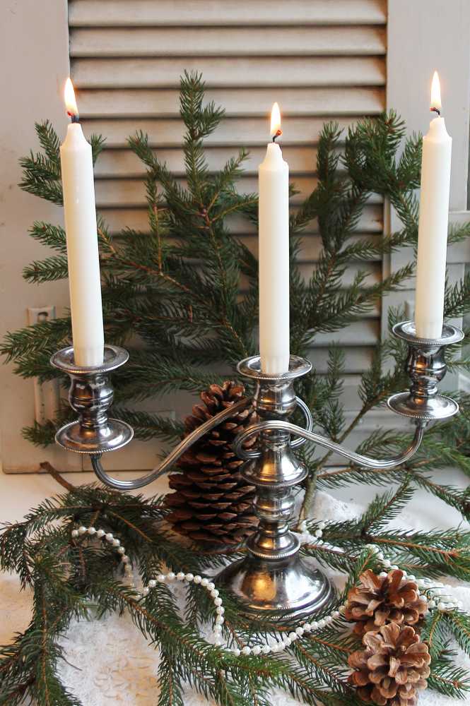 Kerzenhalter versilbert 3-armig BLUE COTTAGE k-IMG_0720 3-armiger Kerzenhalter Kandelaber versilbert antik BLUE COTTAGE