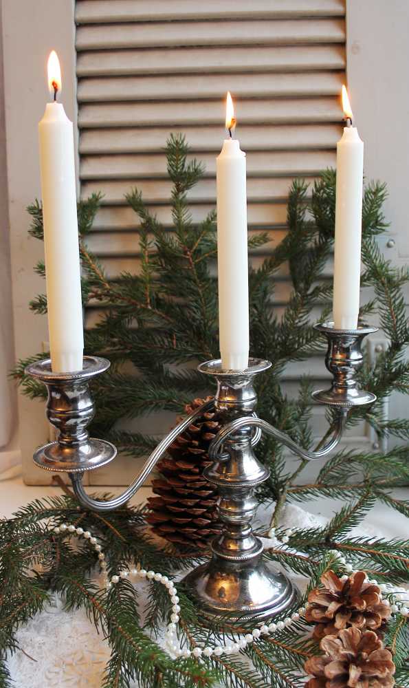 Kerzenhalter versilbert 3-armig BLUE COTTAGE k-IMG_0724 3-armiger Kerzenhalter Kandelaber versilbert antik BLUE COTTAGE