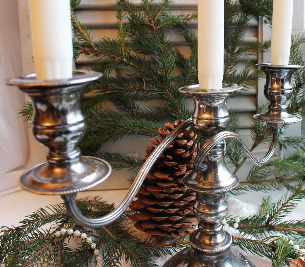 Kerzenhalter versilbert 3-armig BLUE COTTAGE k-IMG_0725 3-armiger Kerzenhalter Kandelaber versilbert antik BLUE COTTAGE