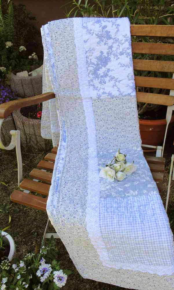 blauem - Blumenmuster Quilt Decke COTTAGE mit BLUE Plaid