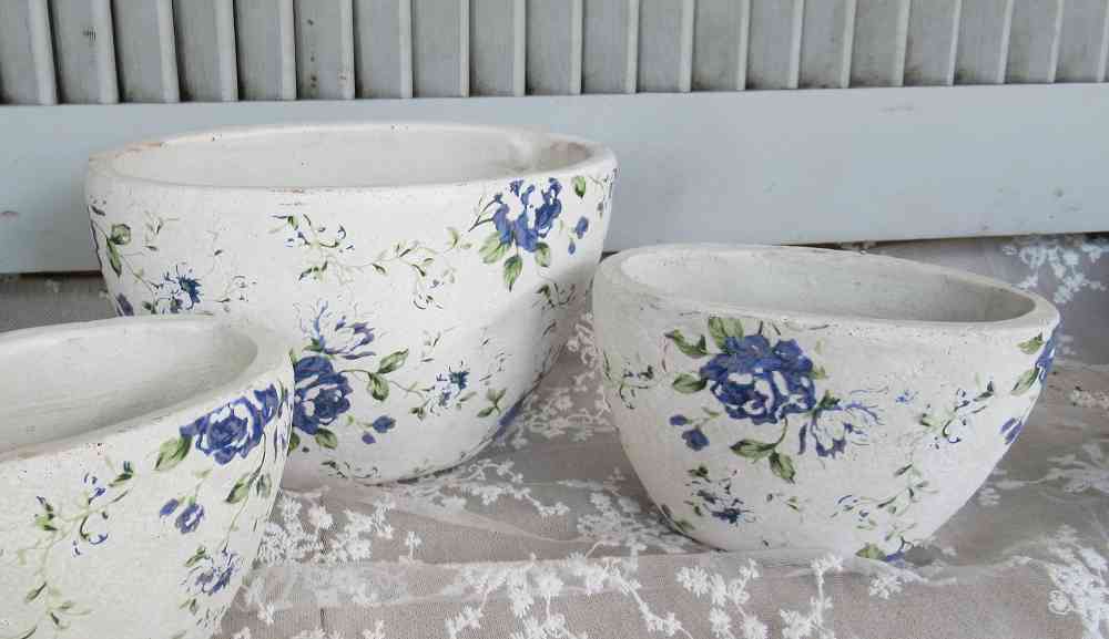 2-er-SET Übertöpfe Pflanztöpfe Keramik OVAL - BLUE COTTAGE