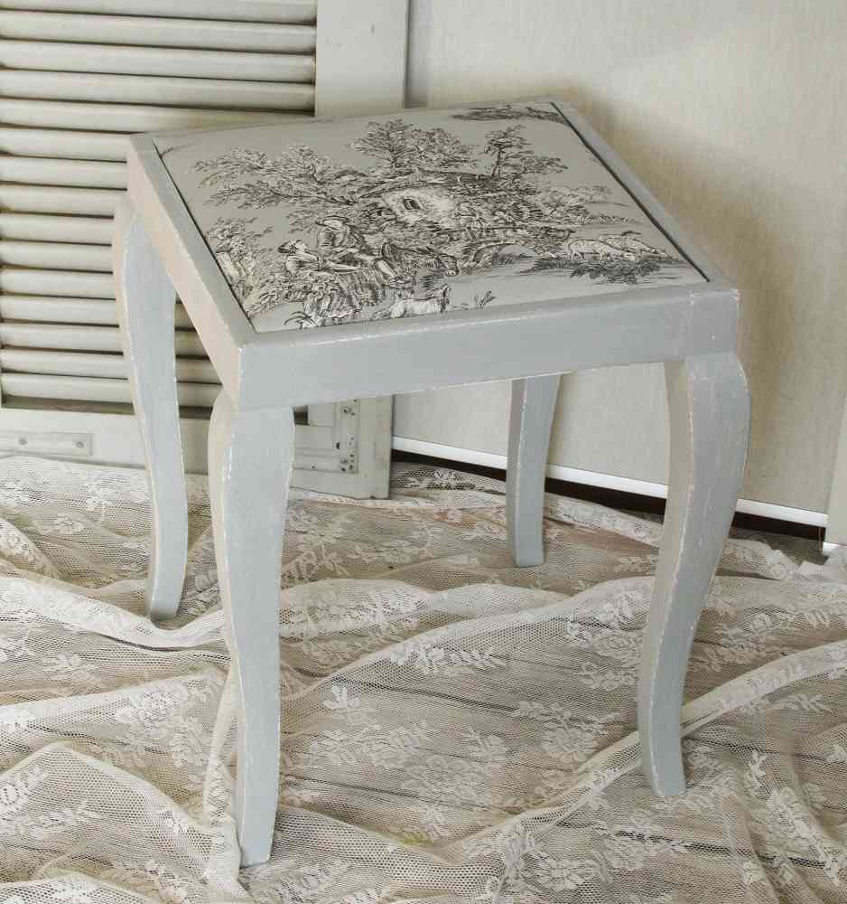 Hocker Toile de Jouy BLUE COTTAGE k-IMG_5380 zauberhafter alter Hocker shabby chic BLUE COTTAGE