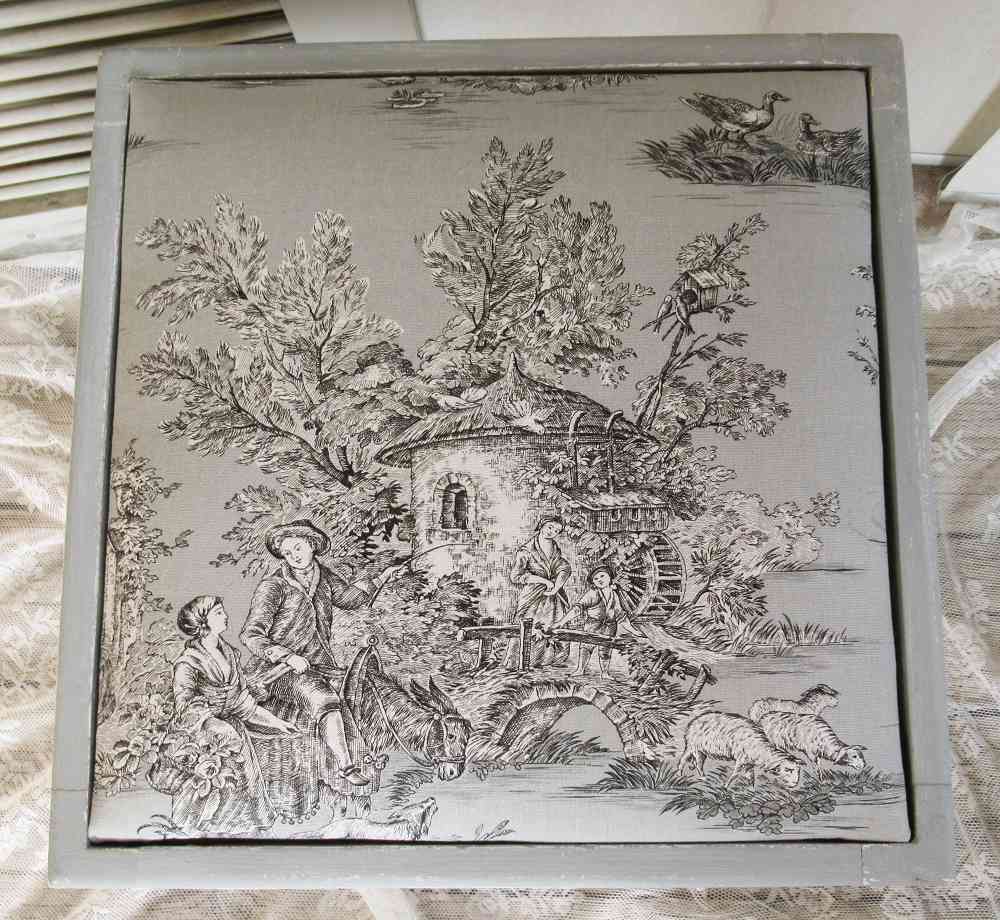Hocker Toile de Jouy BLUE COTTAGE k-IMG_5381 zauberhafter alter Hocker shabby chic BLUE COTTAGE