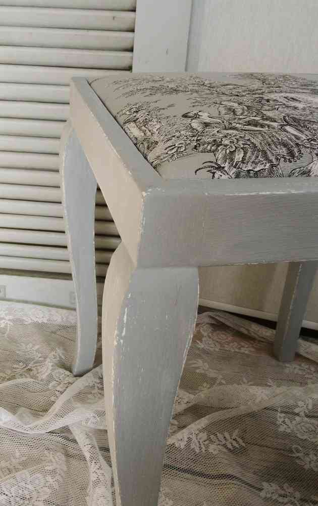 Hocker Toile de Jouy BLUE COTTAGE k-IMG_5383 zauberhafter alter Hocker shabby chic BLUE COTTAGE