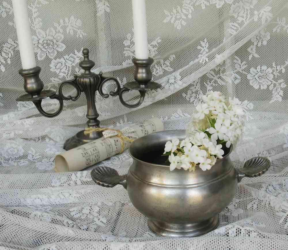 kleine Terrine Übertopf Zinn BLUE COTTAGE k-IMG_5138 alte kleine Terrine ohne Deckel Zinn gepunzt