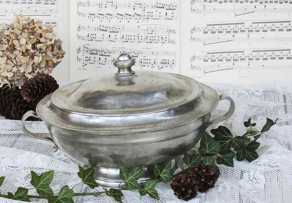 ovale Terrine Zinn BLUE COTTAGE k-IMG_5160 antike Terrine Zinn gepunzt Frankreich BLUE COTTAGE