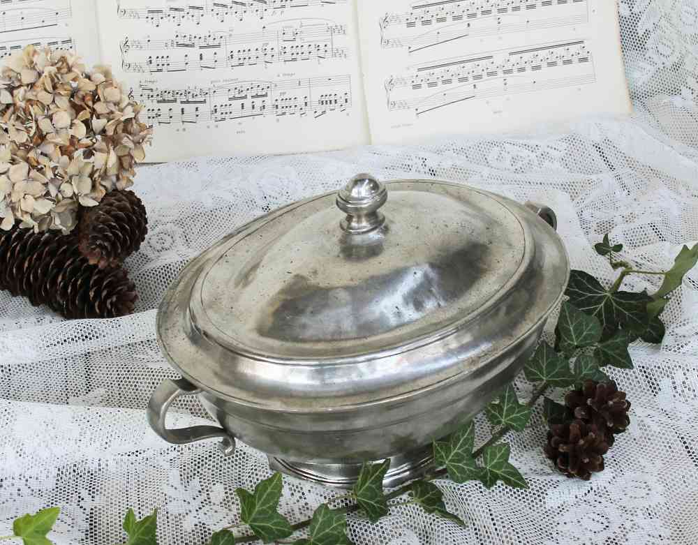 ovale Terrine Zinn BLUE COTTAGE k-IMG_5161 antike Terrine Zinn gepunzt Frankreich BLUE COTTAGE