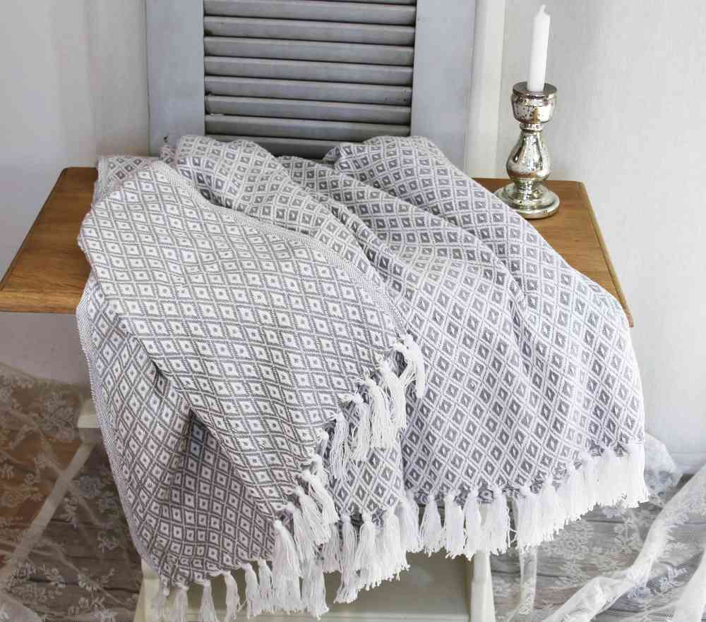 großes Plaid Decke Bettüberwurf 'Raute' handgewebt - BLUE COTTAGE