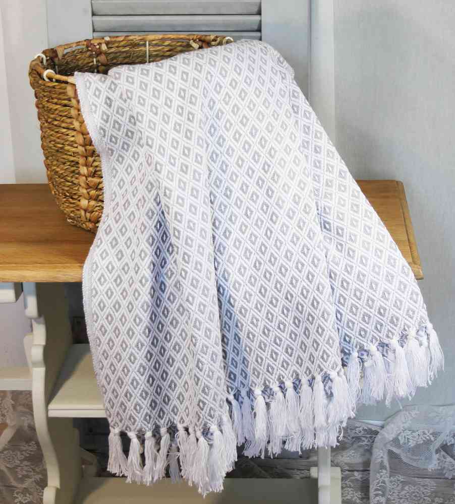 großes Plaid Decke Bettüberwurf 'Raute' handgewebt - BLUE COTTAGE