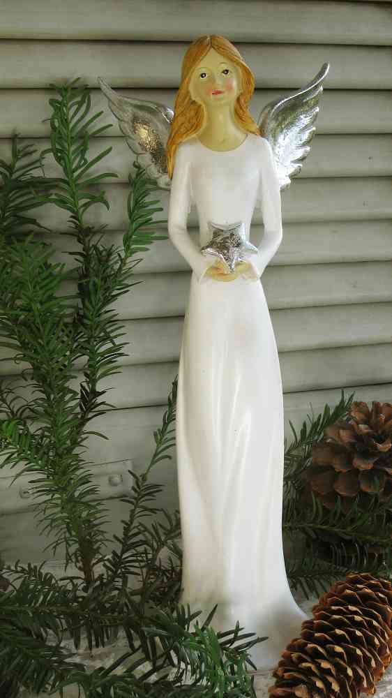 zierliche Engelfigur weiß mit Flügeln und Stern BLUE COTTAGE