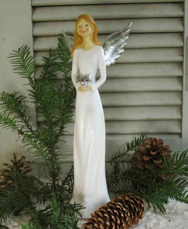 zierliche Engelfigur weiß mit Flügeln und Stern BLUE COTTAGE