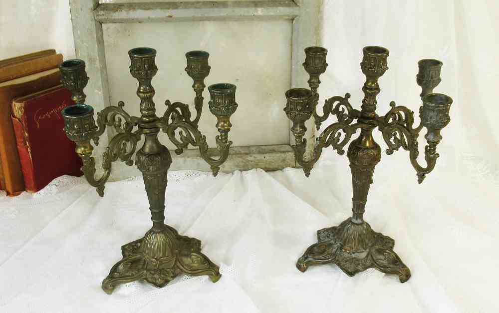 Kandelaber Messing BLUE COTTAGE k-IMG_8258 2 St. alte Kandelaber Kerzenleuchter 5-armig Messing BLUE COTTAGE