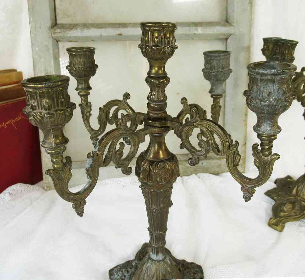 Kandelaber Messing BLUE COTTAGE k-IMG_8262 2 St. alte Kandelaber Kerzenleuchter 5-armig Messing BLUE COTTAGE