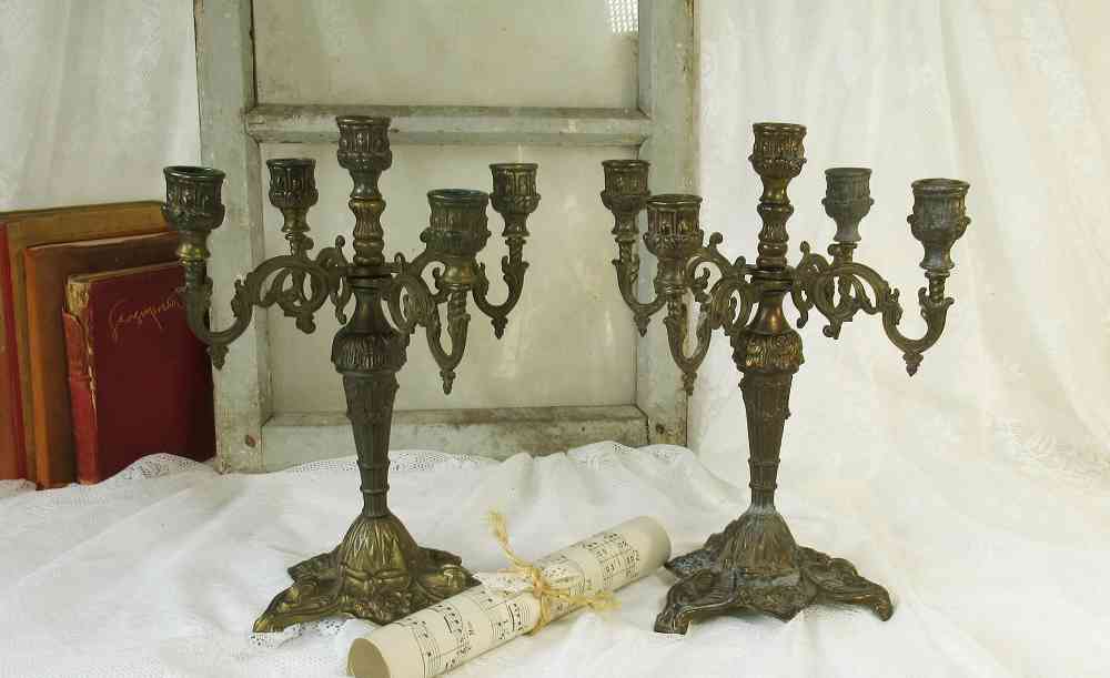 Kandelaber Messing BLUE COTTAGE k-IMG_8269 2 St. alte Kandelaber Kerzenleuchter 5-armig Messing BLUE COTTAGE