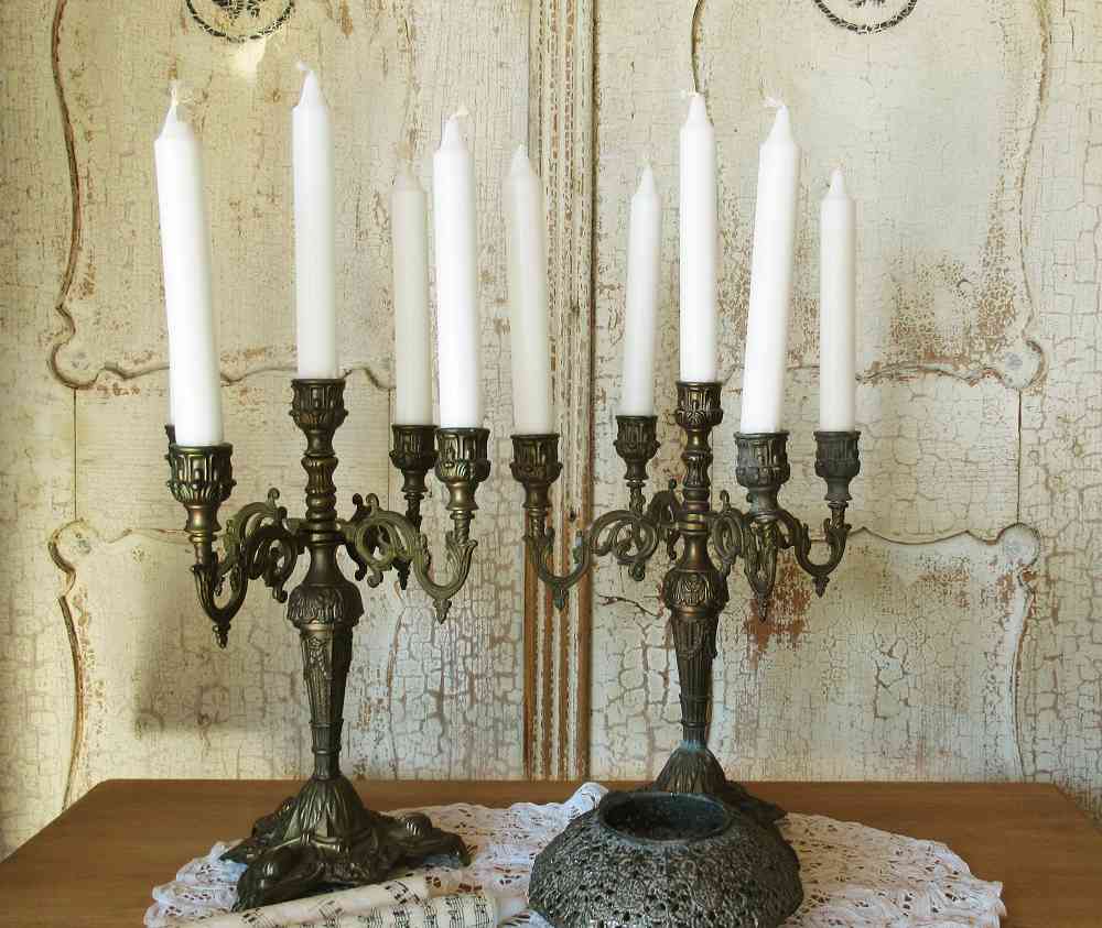 Kandelaber Messing BLUE COTTAGE k-IMG_8329 2 St. alte Kandelaber Kerzenleuchter 5-armig Messing BLUE COTTAGE