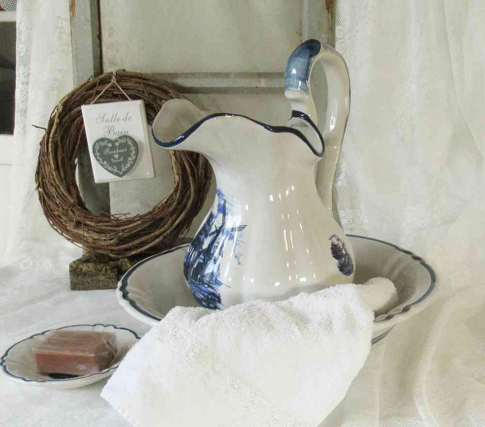 altes Waschset Delft BLUE COTTAGE k-IMG_8224 großer alter Waschkrug mit Schale Waschset BLUE COTTAGE