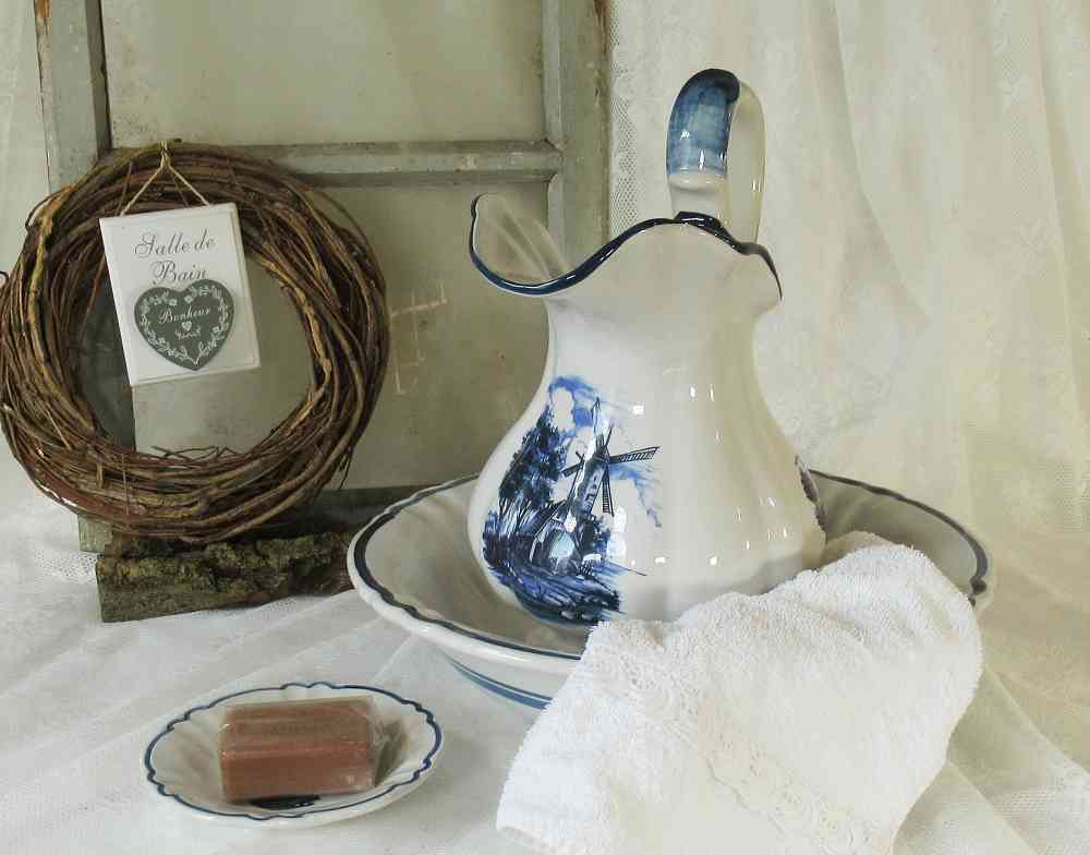 altes Waschset Delft BLUE COTTAGE k-IMG_8225 großer alter Waschkrug mit Schale Waschset BLUE COTTAGE