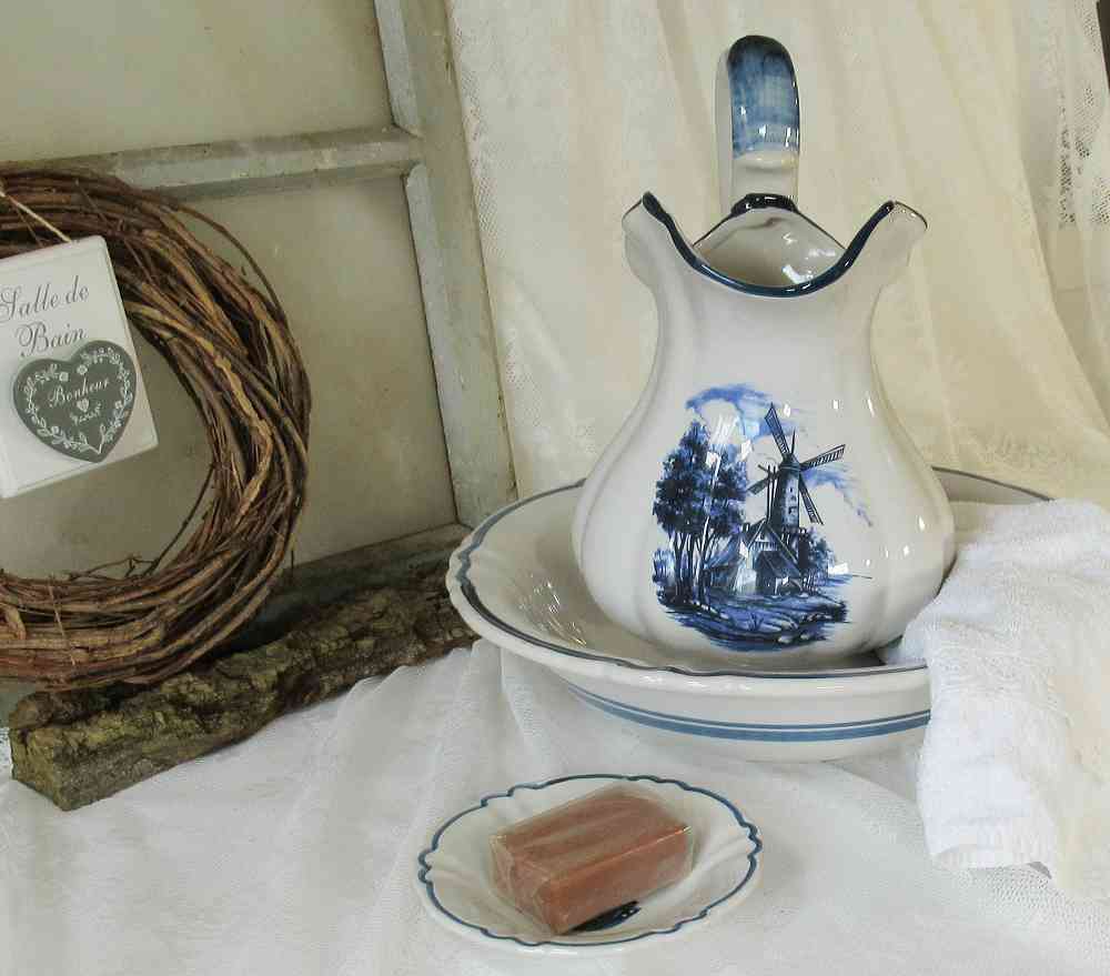 altes Waschset Delft BLUE COTTAGE k-IMG_8226 großer alter Waschkrug mit Schale Waschset BLUE COTTAGE