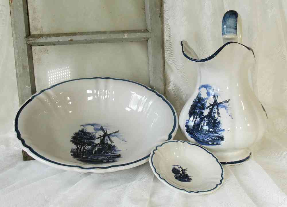 altes Waschset Delft BLUE COTTAGE k-IMG_8228 großer alter Waschkrug mit Schale Waschset BLUE COTTAGE