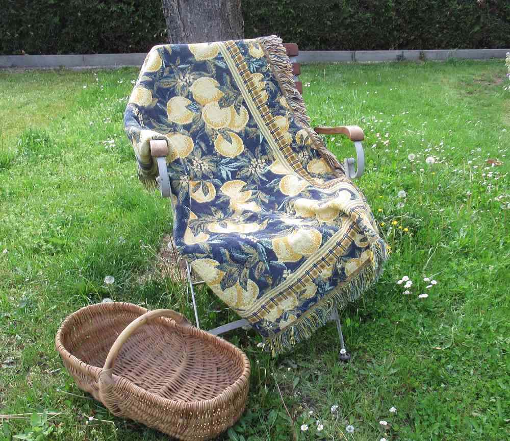 gewebtes Plaid Zitronen BLUR COTTAGE k-IMG_9079 alte Webdecke Sofadecke gewebtes Plaid BLUE COTTAGE