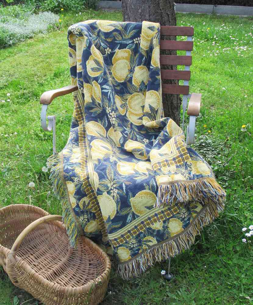 gewebtes Plaid Zitronen BLUR COTTAGE k-IMG_9083 - A alte Webdecke Sofadecke gewebtes Plaid BLUE COTTAGE
