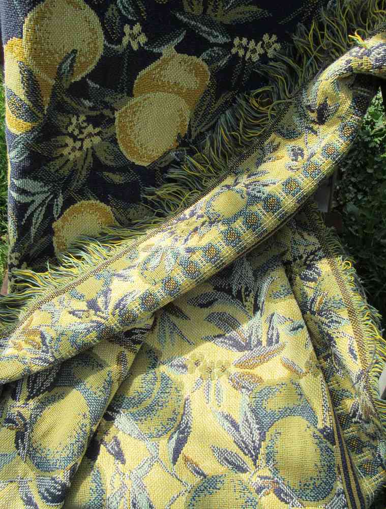 gewebtes Plaid Zitronen BLUR COTTAGE k-IMG_9087 alte Webdecke Sofadecke gewebtes Plaid BLUE COTTAGE