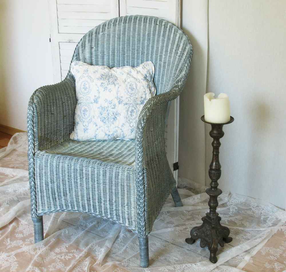Rattansessel Korbsessel blau - BLUE COTTAGEk-IMG_9974 hübscher Korbsessel bequemer Rattansessel blau-grau BLUE COTTAGE